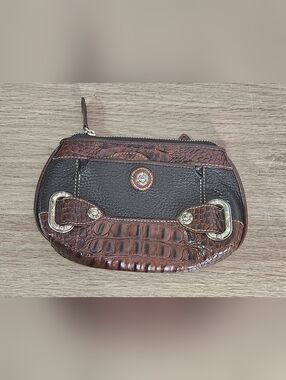 Vintage Brighton Black Leather & Brown Croc Manchester Cosmetic Bag with Mirror